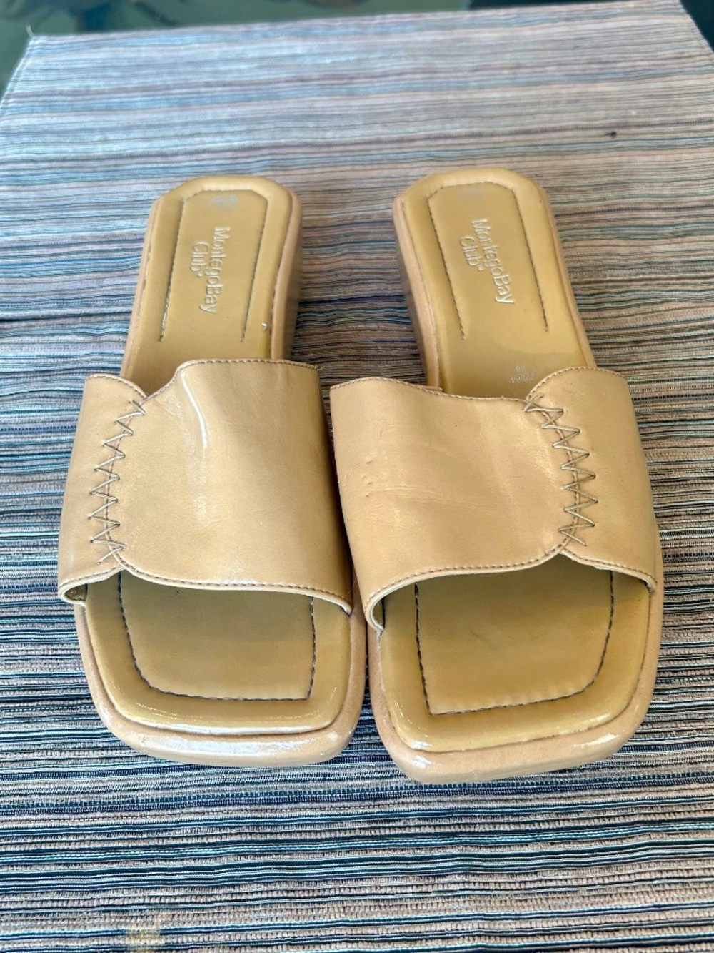 Montego Bay Club Camel Square Toed Block Heel Sandals in Size 10